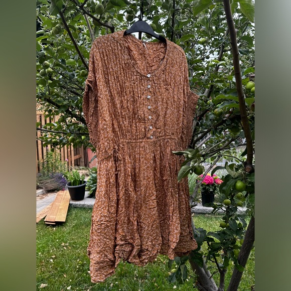 FREE PEOPLE One Fine Day Mini Dress, Milk Chocolate Combo Floral - Sz L - Picture 4 of 16